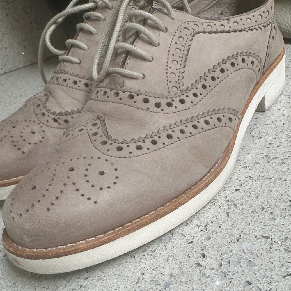 Women's Taupe Leather Lace Up Loafers